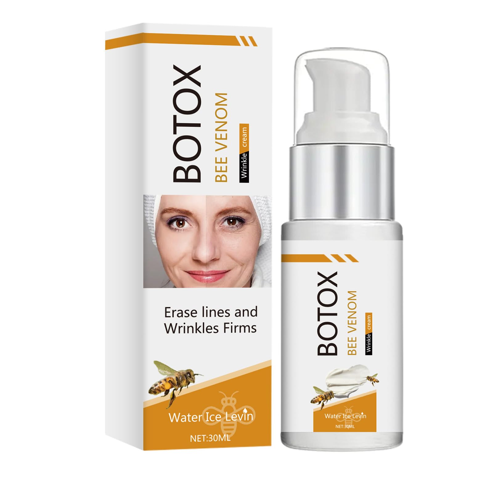 Water Ice Levin 2PCS Botox Bee Venom Wrinkle Removal Cream Bee Venom Firming Cream Botox Bee Venom Cream Moisturizing Lifting & Recovery for All Skin Types (2PCS Cream)